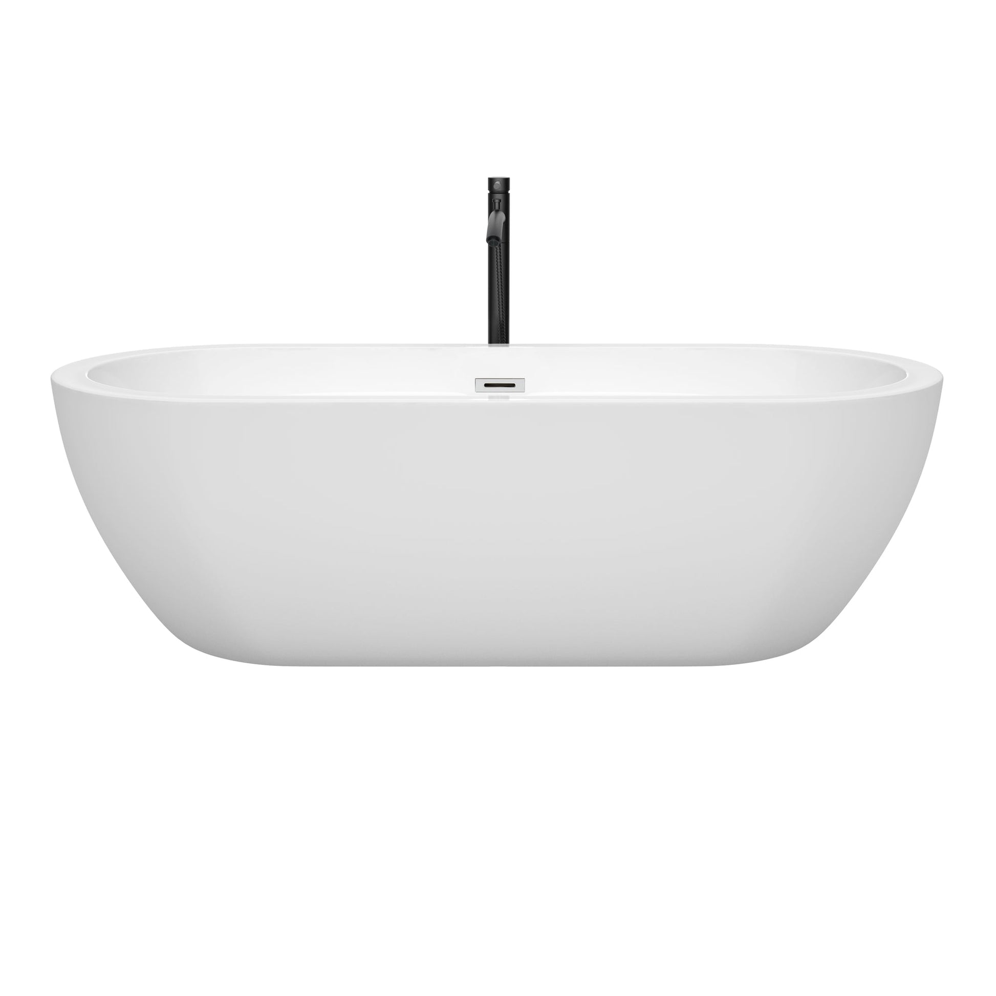 Wyndham Collection Soho 72" Freestanding Bathtub in White With Polished Chrome Trim and Floor Mounted Faucet in Matte Black