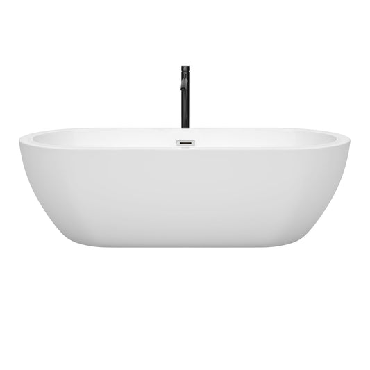 Wyndham Collection Soho 72" Freestanding Bathtub in White With Polished Chrome Trim and Floor Mounted Faucet in Matte Black