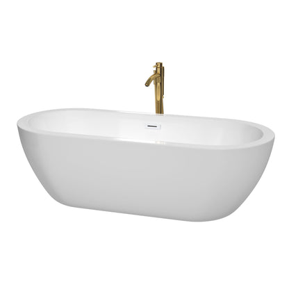 Wyndham Collection Soho 72" Freestanding Bathtub in White With Shiny White Trim and Floor Mounted Faucet in Brushed Gold