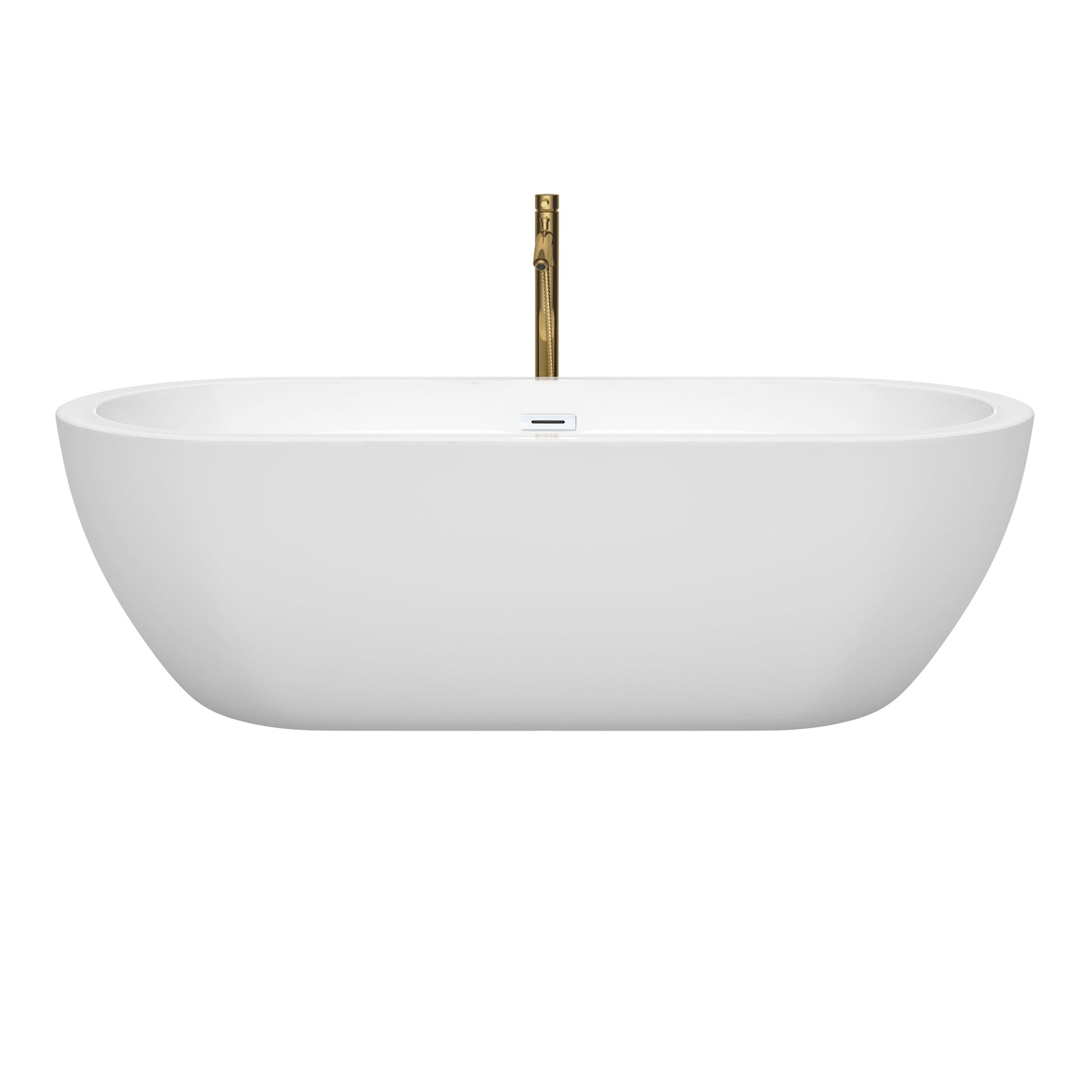 Wyndham Collection Soho 72" Freestanding Bathtub in White With Shiny White Trim and Floor Mounted Faucet in Brushed Gold