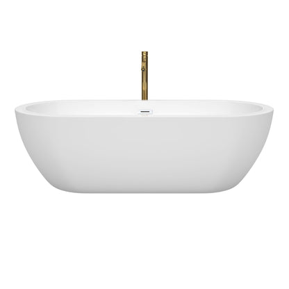 Wyndham Collection Soho 72" Freestanding Bathtub in White With Shiny White Trim and Floor Mounted Faucet in Brushed Gold