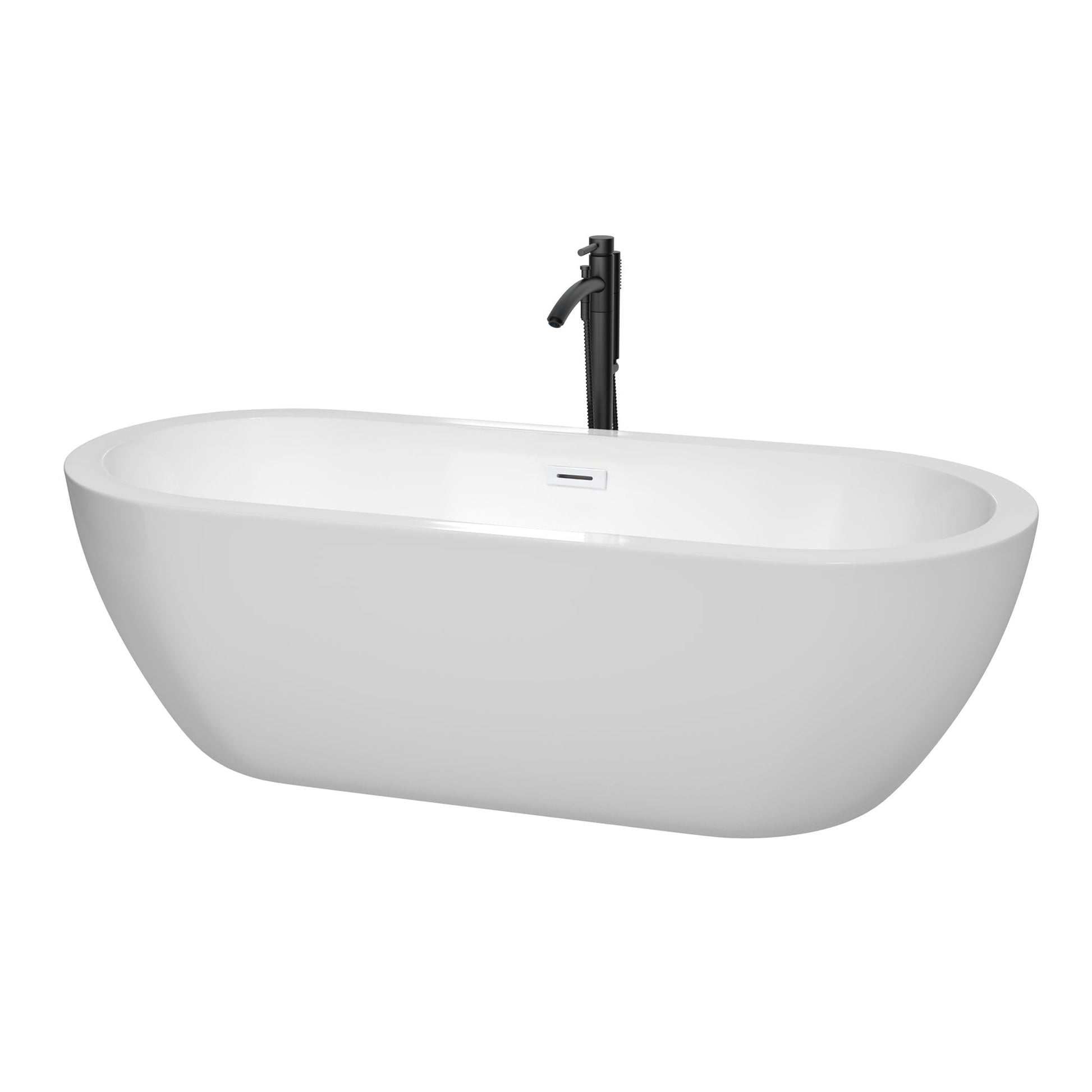 Wyndham Collection Soho 72" Freestanding Bathtub in White With Shiny White Trim and Floor Mounted Faucet in Matte Black