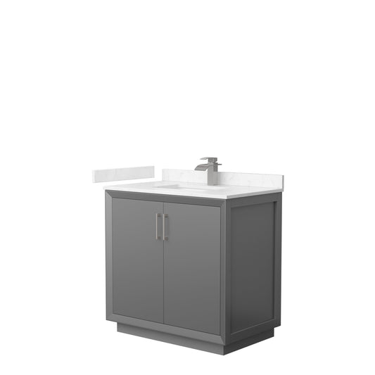 Wyndham Collection Strada 36" Single Bathroom Vanity in Dark Gray, Carrara Cultured Marble Countertop, Undermount Square Sink, Brushed Nickel Trim