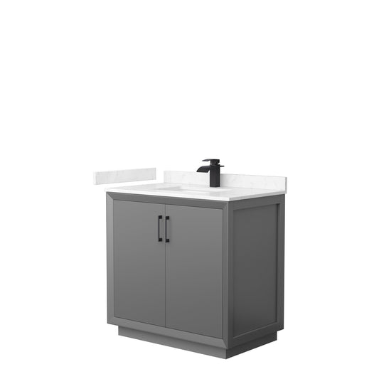 Wyndham Collection Strada 36" Single Bathroom Vanity in Dark Gray, Carrara Cultured Marble Countertop, Undermount Square Sink, Matte Black Trim