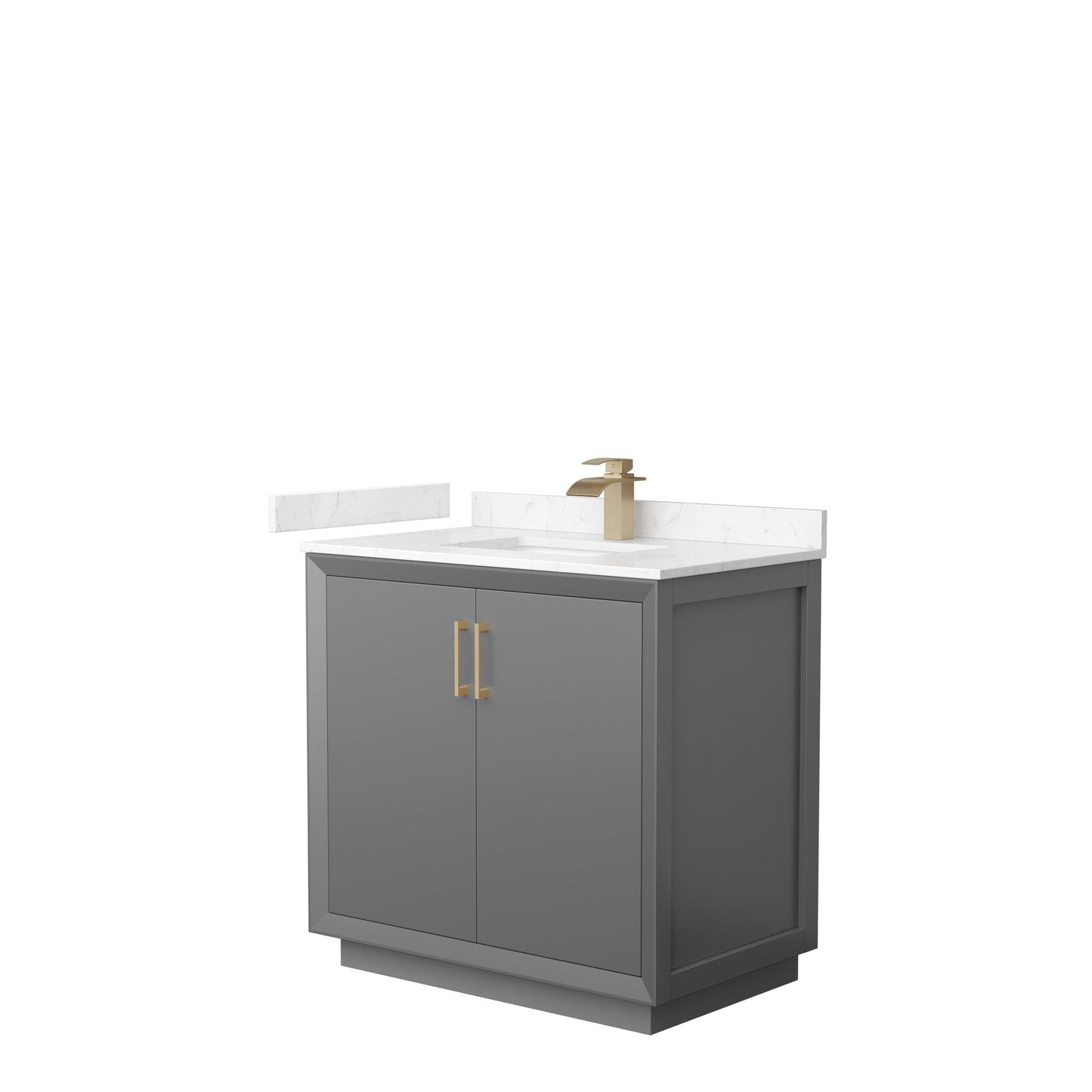 Wyndham Collection Strada 36" Single Bathroom Vanity in Dark Gray, Carrara Cultured Marble Countertop, Undermount Square Sink, Satin Bronze Trim