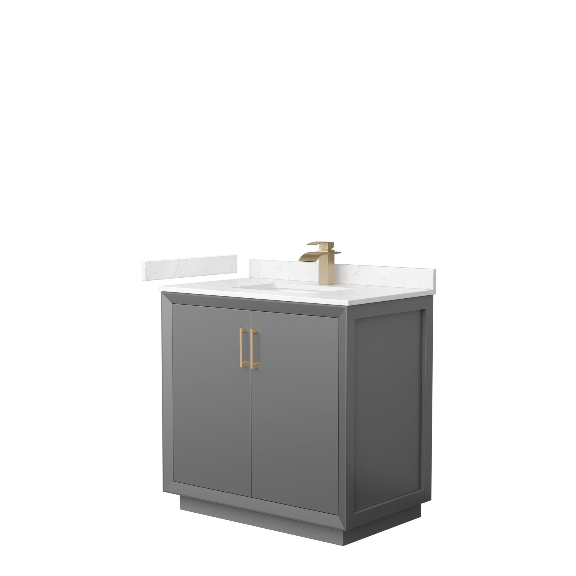 Wyndham Collection Strada 36" Single Bathroom Vanity in Dark Gray, Carrara Cultured Marble Countertop, Undermount Square Sink, Satin Bronze Trim