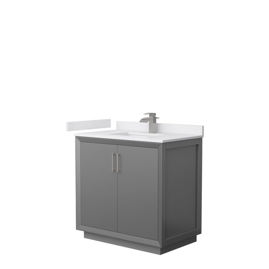 Wyndham Collection Strada 36" Single Bathroom Vanity in Dark Gray, White Cultured Marble Countertop, Undermount Square Sink, Brushed Nickel Trim