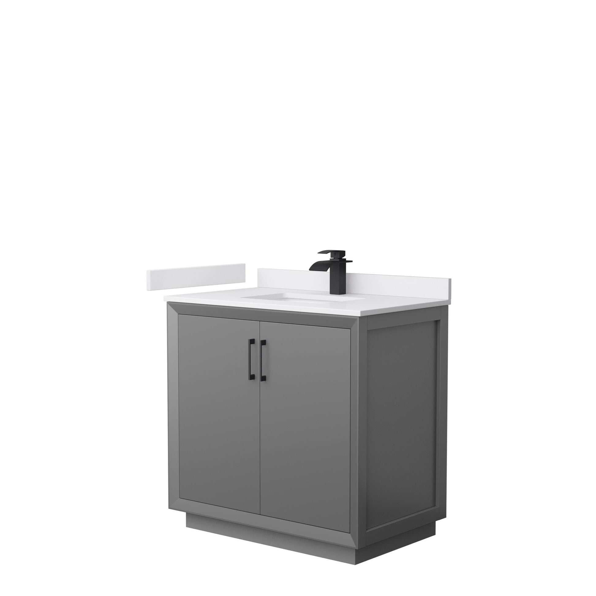 Wyndham Collection Strada 36" Single Bathroom Vanity in Dark Gray, White Cultured Marble Countertop, Undermount Square Sink, Matte Black Trim