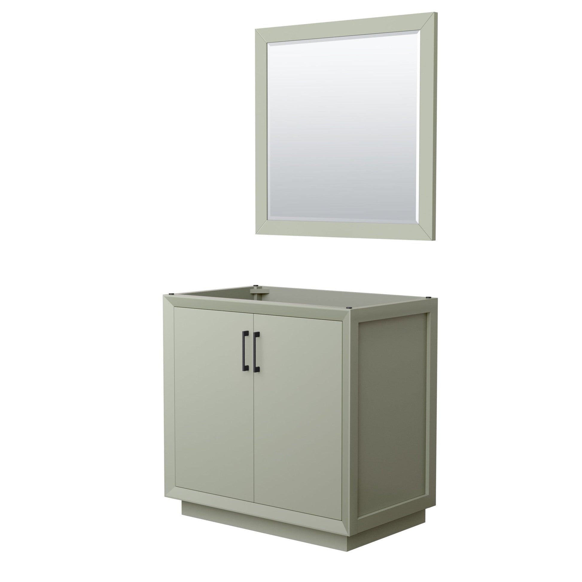 Wyndham Collection Strada 36" Single Bathroom Vanity in Light Green, No Countertop, No Sink, Matte Black Trim, 34" Mirror