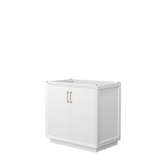 Wyndham Collection Strada 36" Single Bathroom Vanity in White, No Countertop, No Sink, Satin Bronze Trim