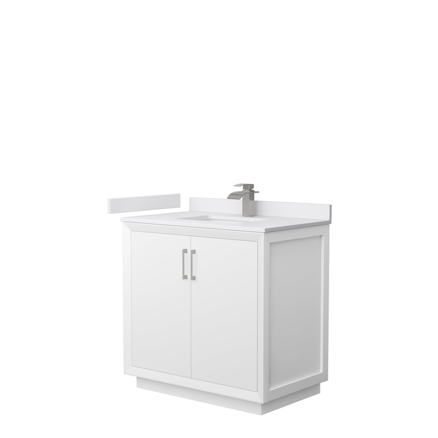 Wyndham Collection Strada 36" Single Bathroom Vanity in White, White Cultured Marble Countertop, Undermount Square Sink, Brushed Nickel Trim