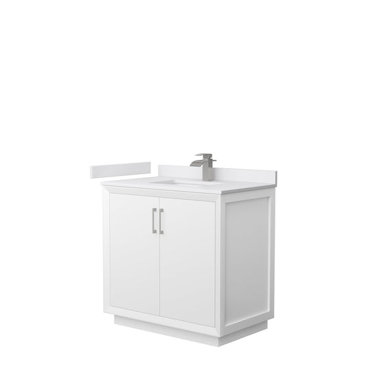 Wyndham Collection Strada 36" Single Bathroom Vanity in White, White Cultured Marble Countertop, Undermount Square Sink, Brushed Nickel Trim