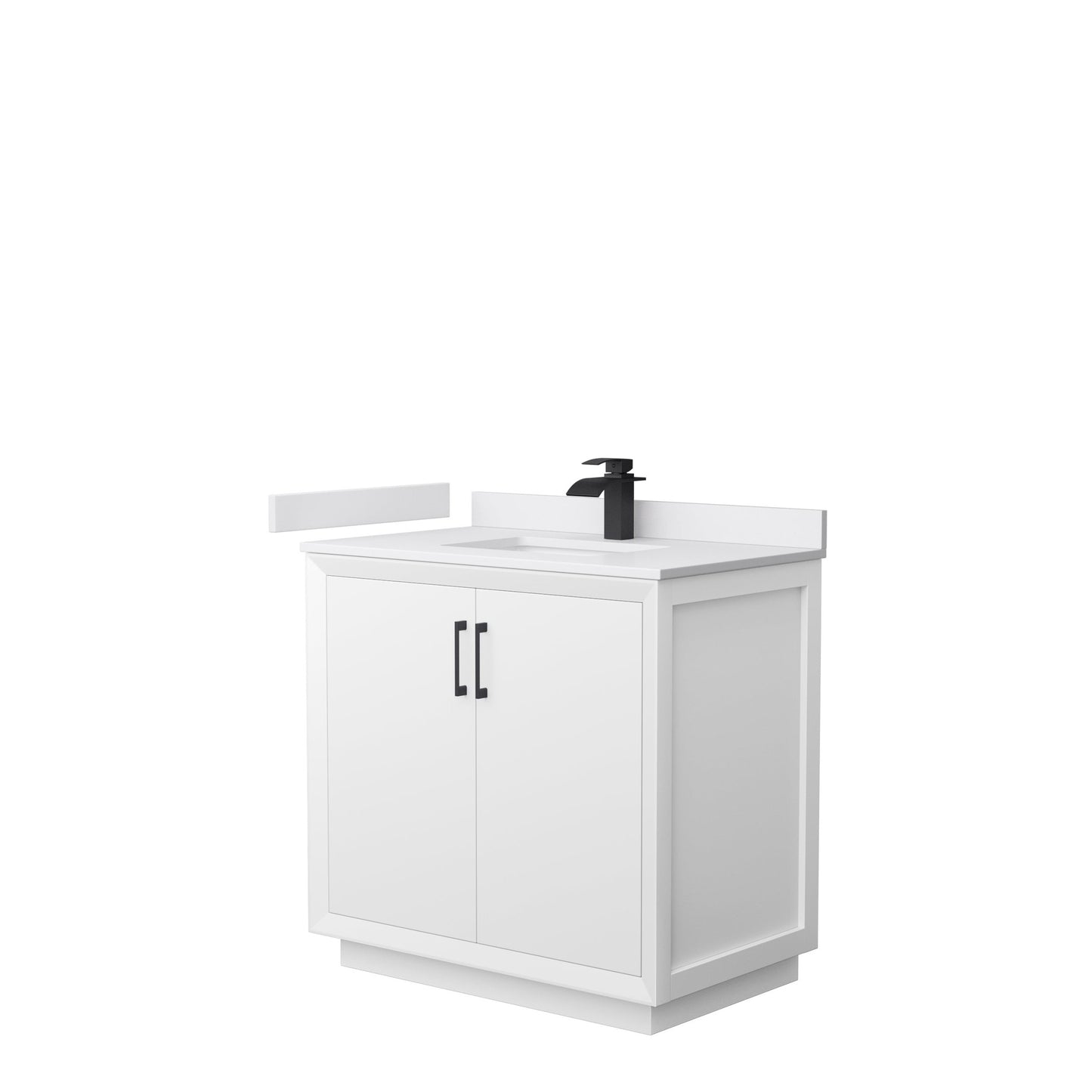 Wyndham Collection Strada 36" Single Bathroom Vanity in White, White Cultured Marble Countertop, Undermount Square Sink, Matte Black Trim