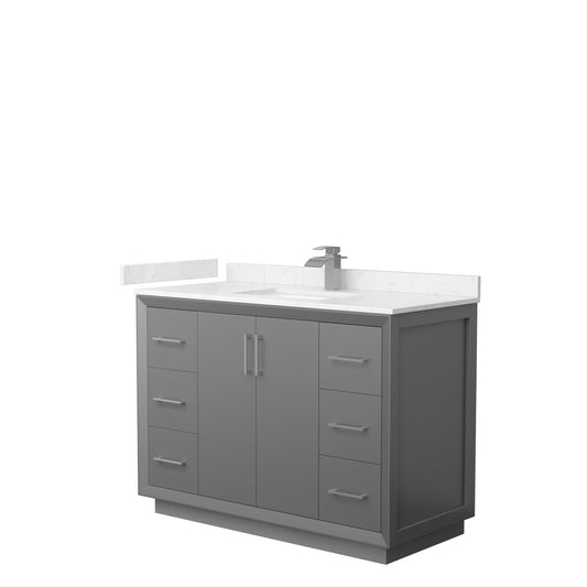 Wyndham Collection Strada 48" Single Bathroom Vanity in Dark Gray, Carrara Cultured Marble Countertop, Undermount Square Sink, Brushed Nickel Trim