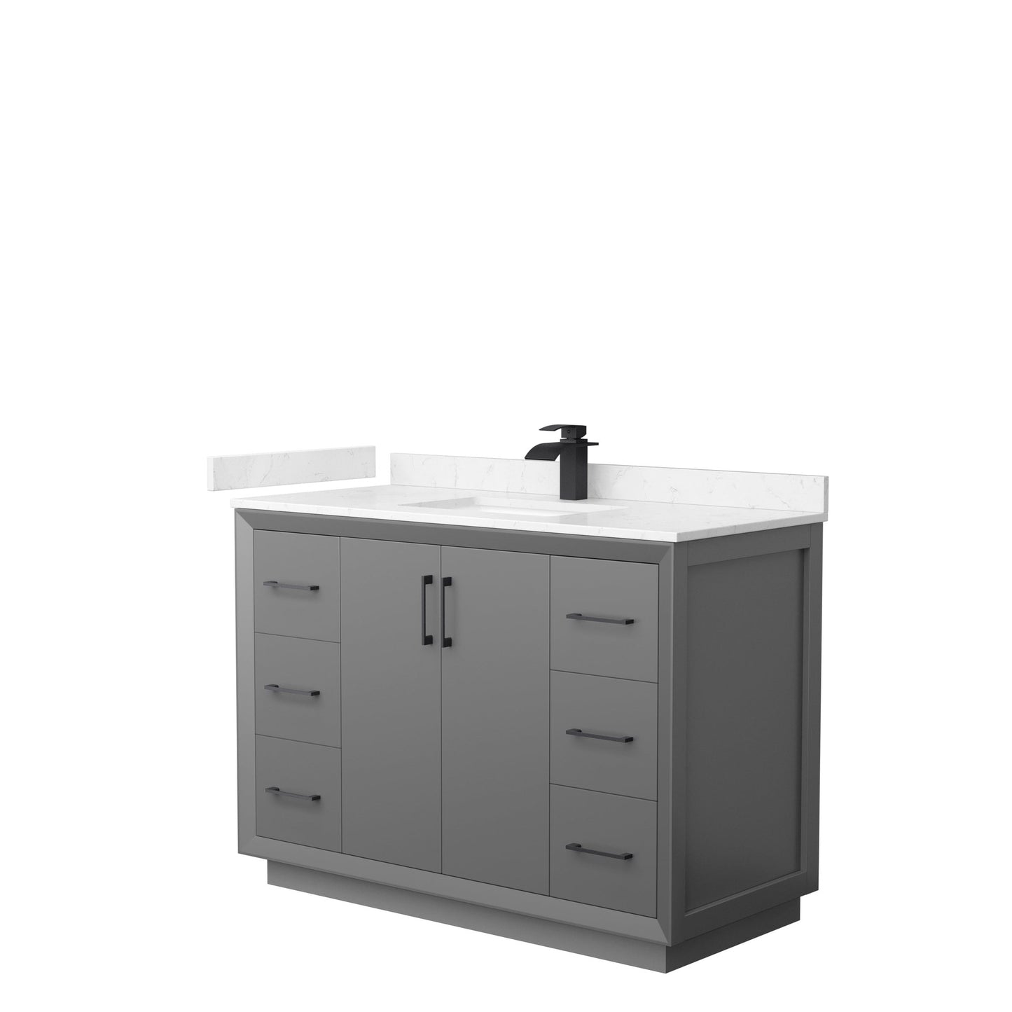 Wyndham Collection Strada 48" Single Bathroom Vanity in Dark Gray, Carrara Cultured Marble Countertop, Undermount Square Sink, Matte Black Trim