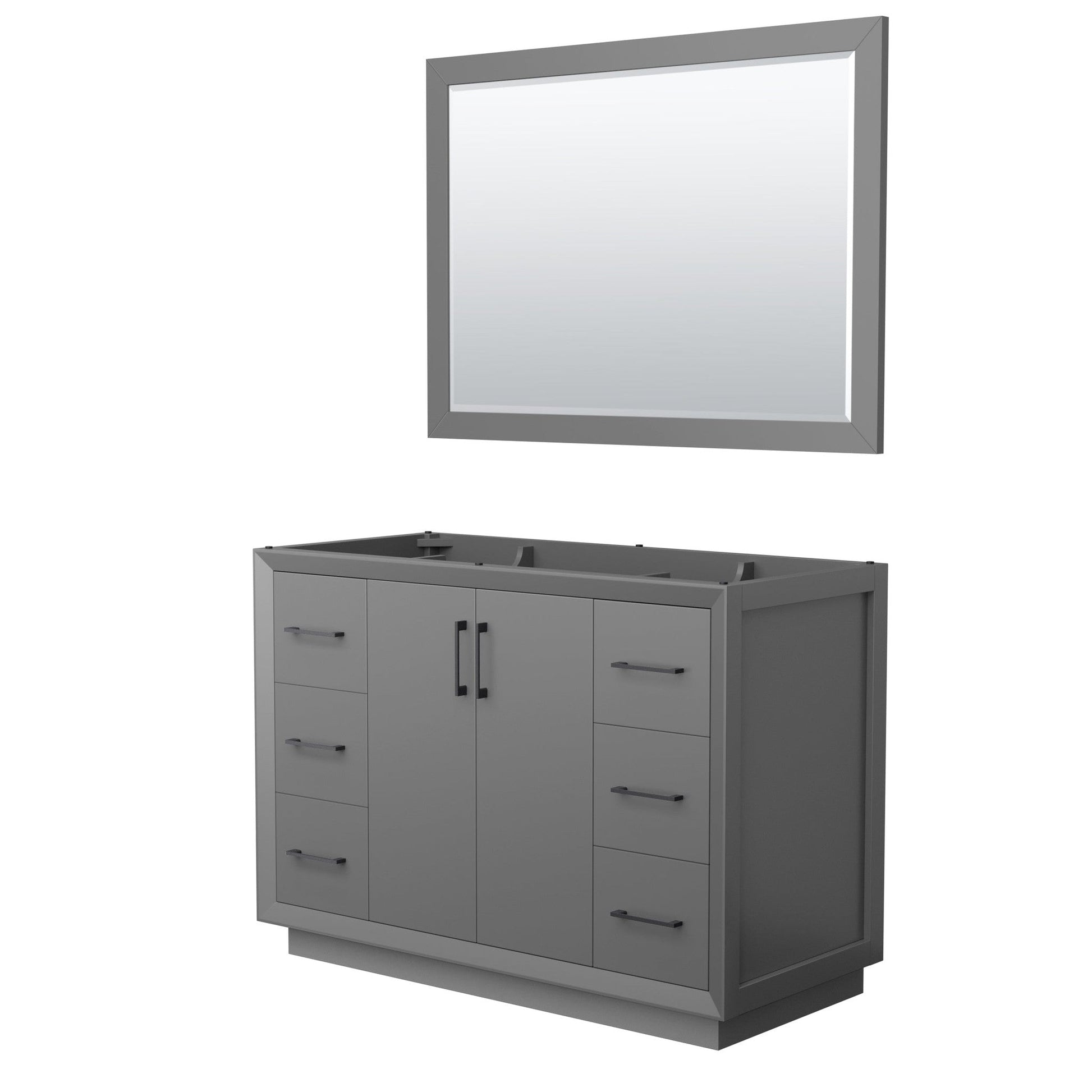 Wyndham Collection Strada 48" Single Bathroom Vanity in Dark Gray, No Countertop, No Sink, Matte Black Trim, 46" Mirror