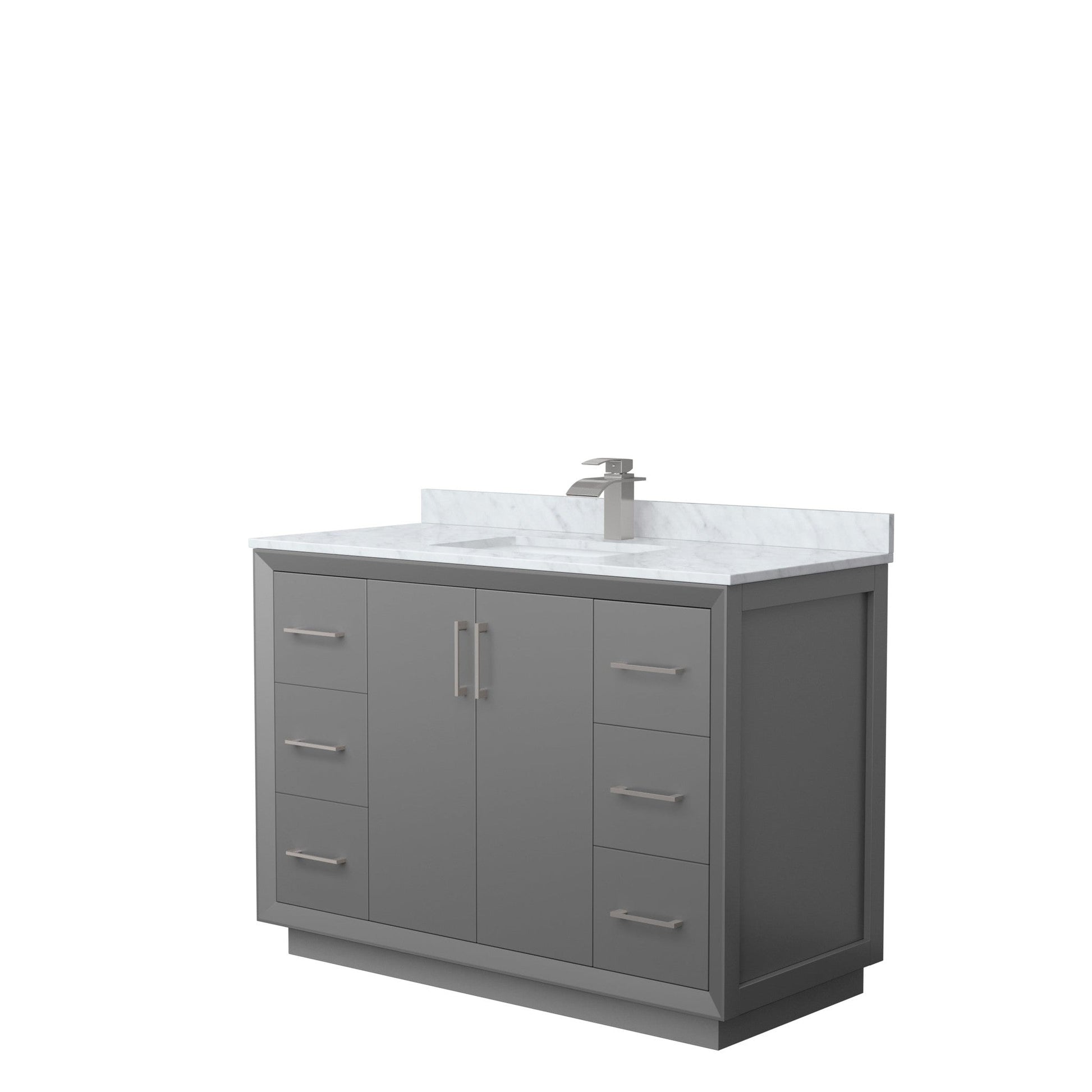 Wyndham Collection Strada 48" Single Bathroom Vanity in Dark Gray, White Carrara Marble Countertop, Undermount Square Sink, Brushed Nickel Trim
