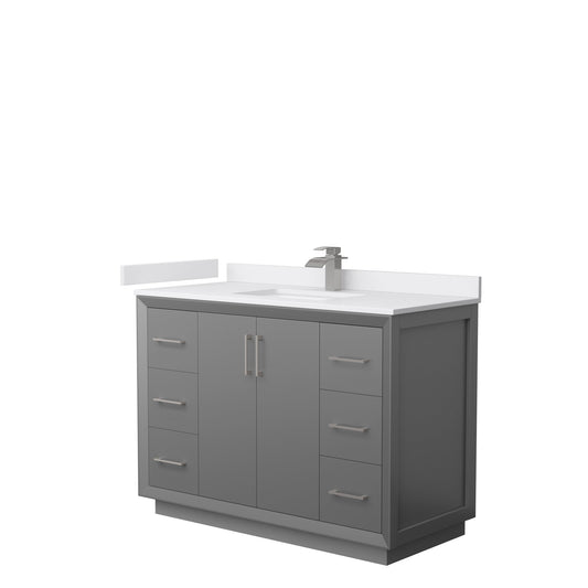 Wyndham Collection Strada 48" Single Bathroom Vanity in Dark Gray, White Cultured Marble Countertop, Undermount Square Sink, Brushed Nickel Trim