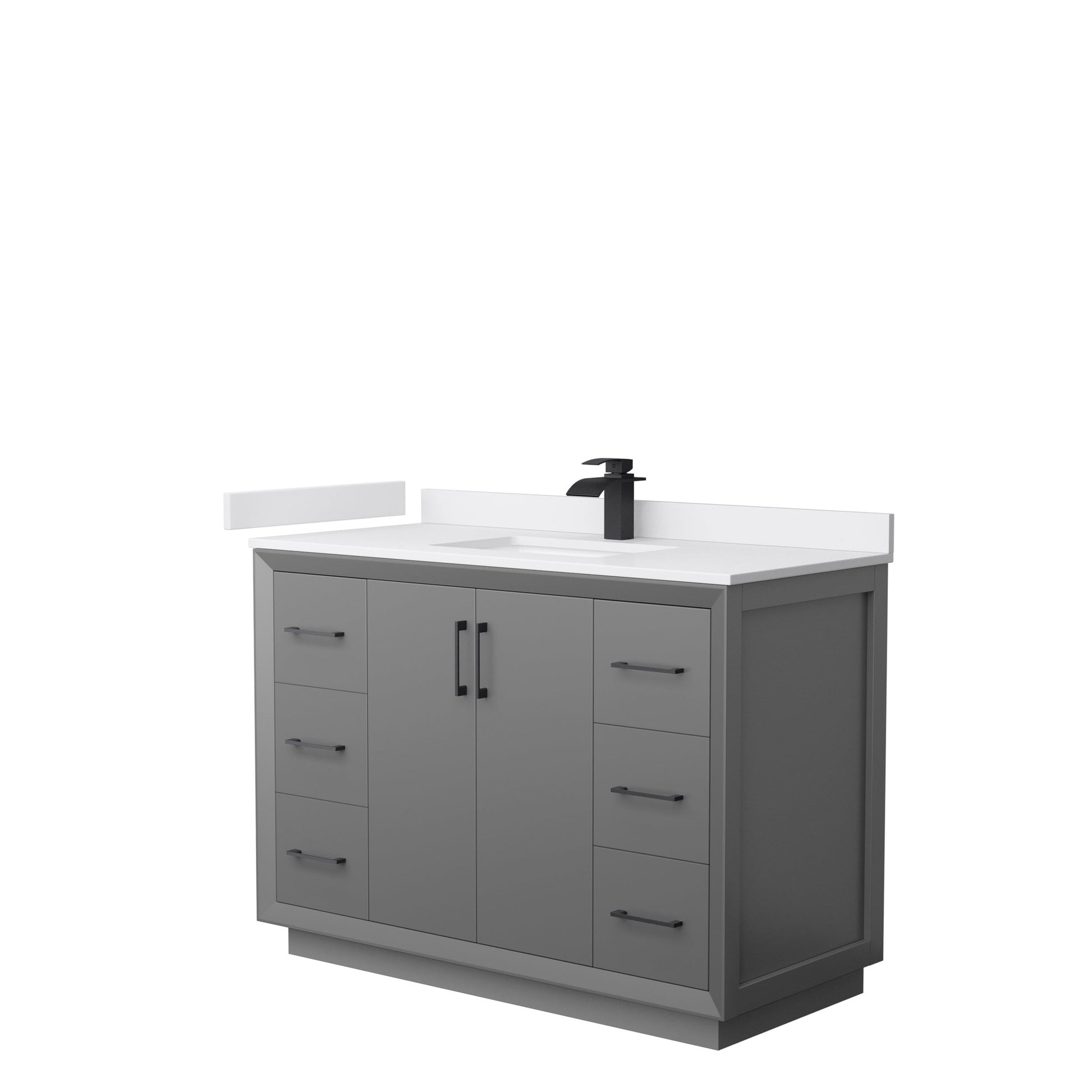 Wyndham Collection Strada 48" Single Bathroom Vanity in Dark Gray, White Cultured Marble Countertop, Undermount Square Sink, Matte Black Trim