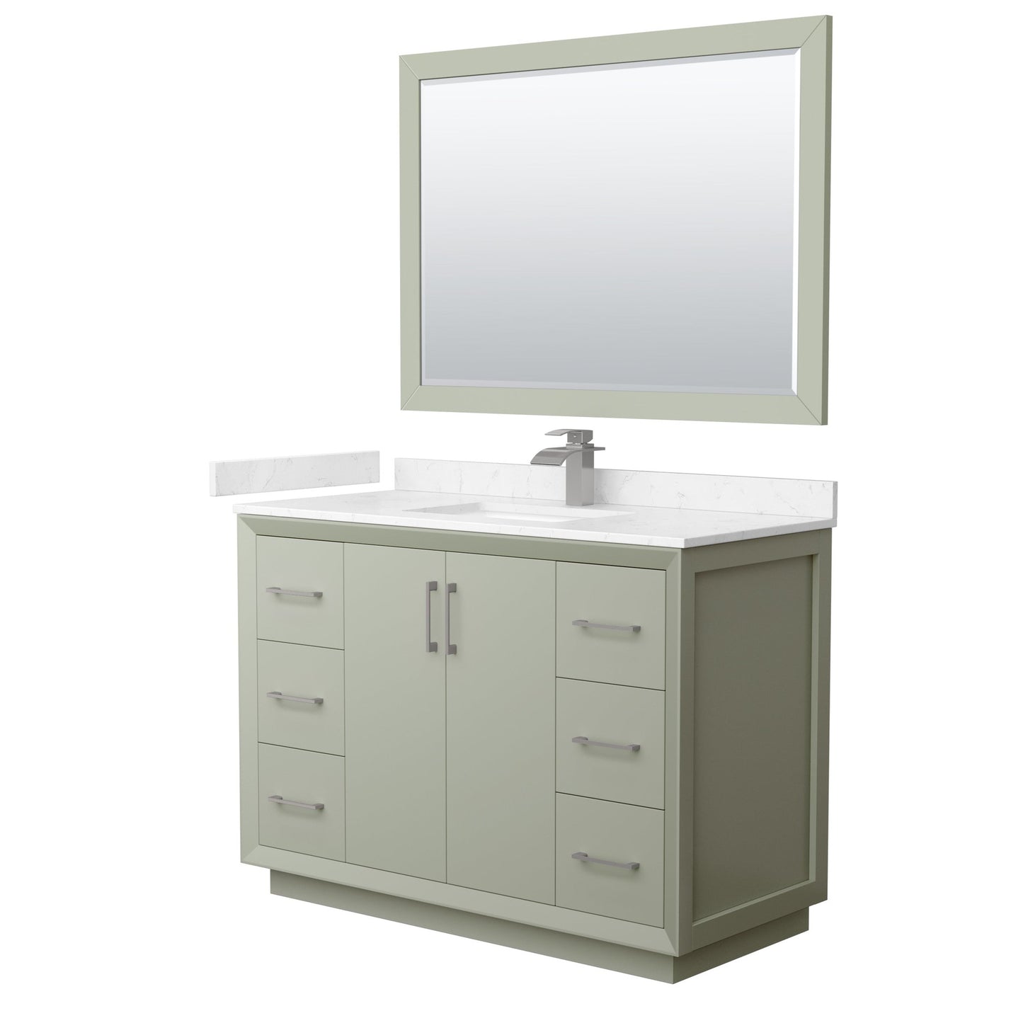 Wyndham Collection Strada 48" Single Bathroom Vanity in Light Green, Carrara Cultured Marble Countertop, Undermount Square Sink, Brushed Nickel Trim, 46" Mirror