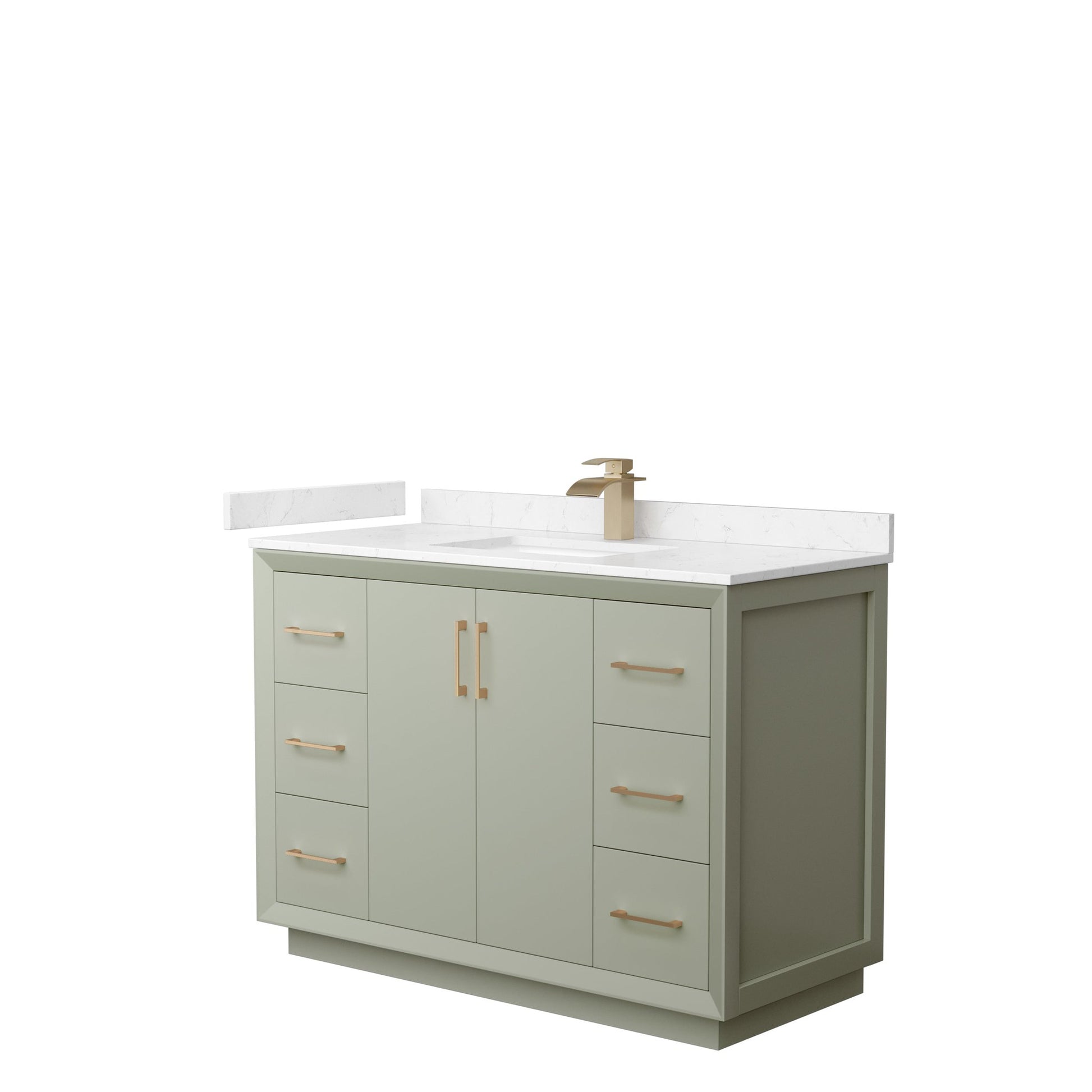 Wyndham Collection Strada 48" Single Bathroom Vanity in Light Green, Carrara Cultured Marble Countertop, Undermount Square Sink, Satin Bronze Trim