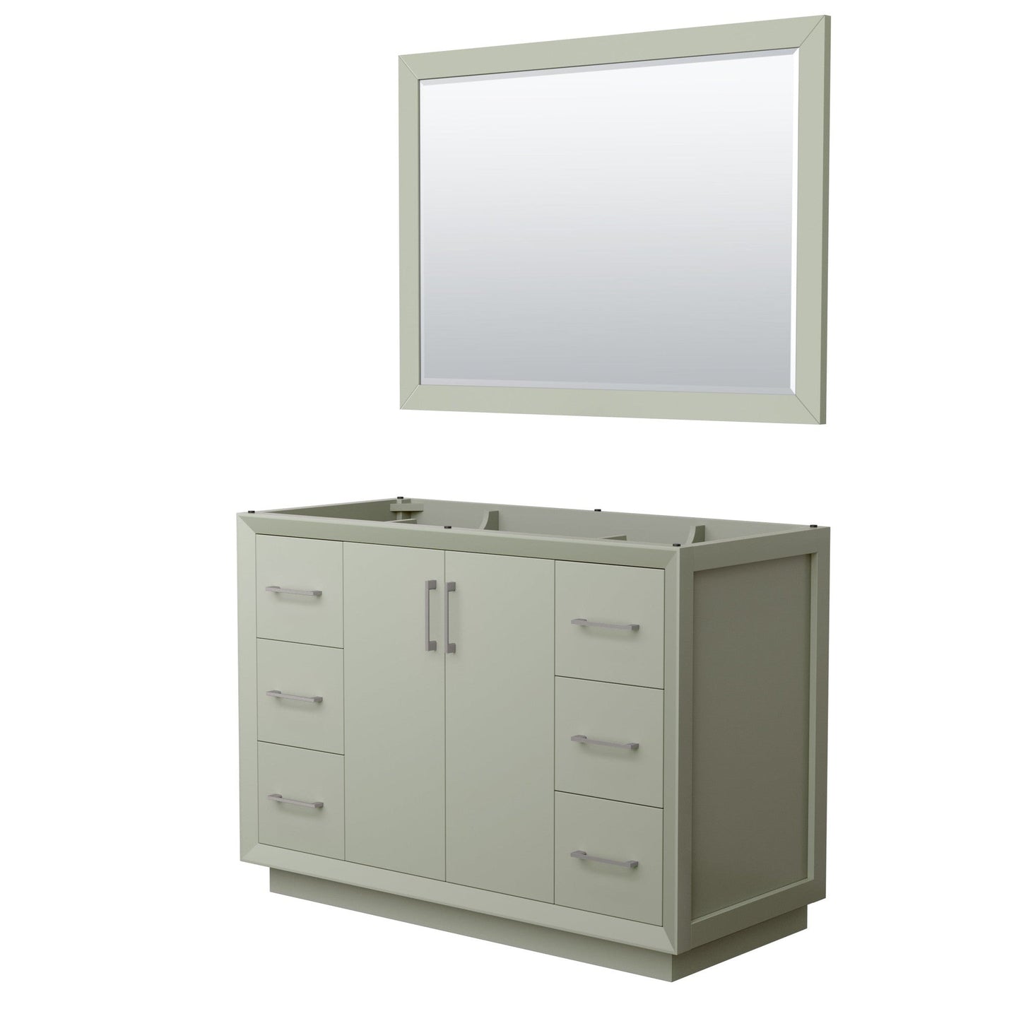 Wyndham Collection Strada 48" Single Bathroom Vanity in Light Green, No Countertop, No Sink, Brushed Nickel Trim, 46" Mirror