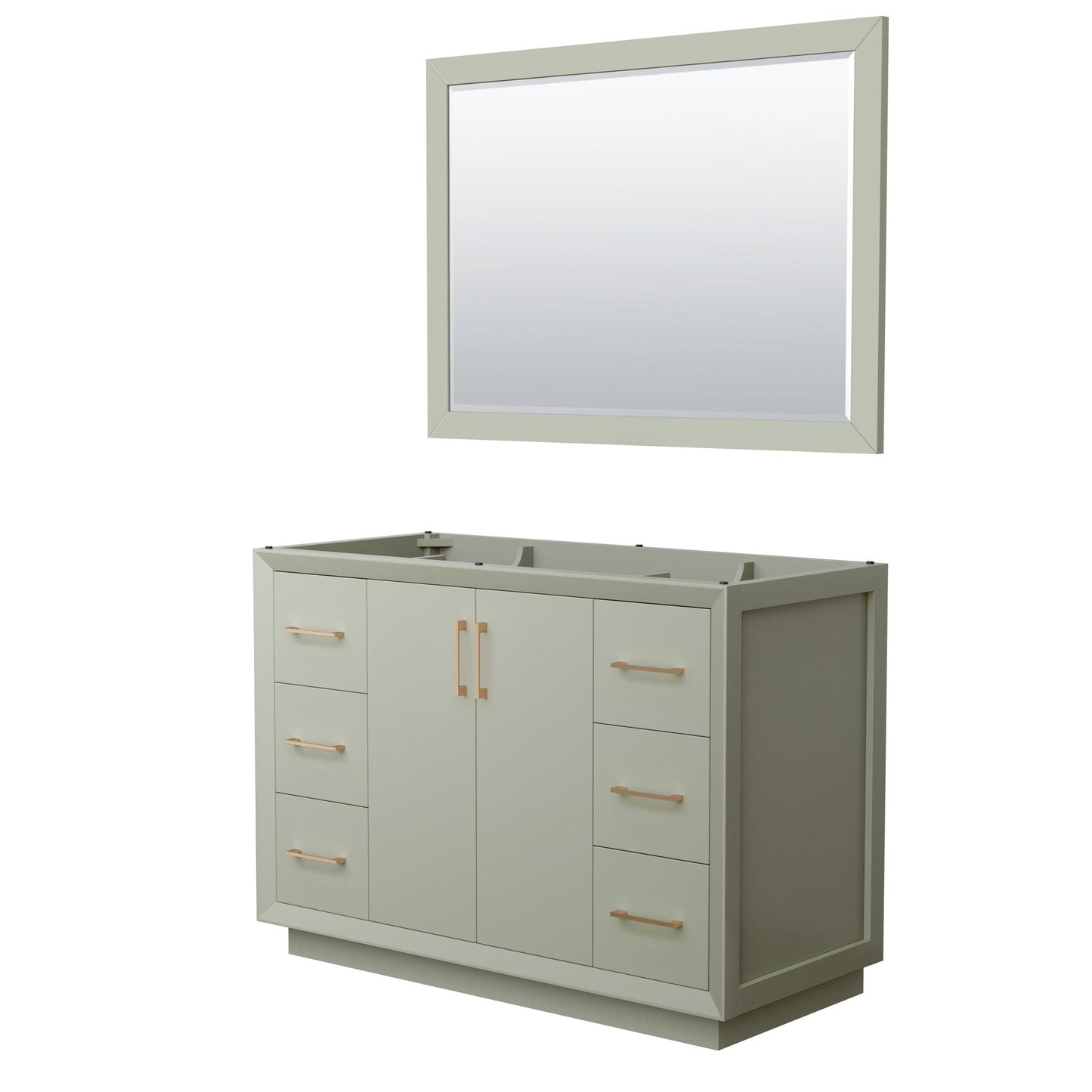 Wyndham Collection Strada 48" Single Bathroom Vanity in Light Green, No Countertop, No Sink, Satin Bronze Trim, 46" Mirror