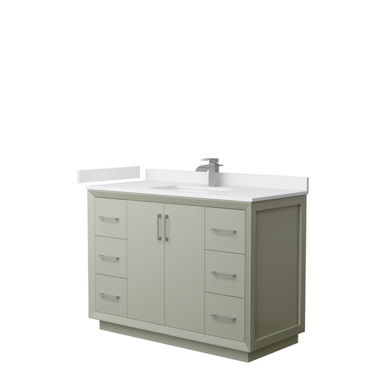 Wyndham Collection Strada 48" Single Bathroom Vanity in Light Green, White Cultured Marble Countertop, Undermount Square Sink, Brushed Nickel Trim