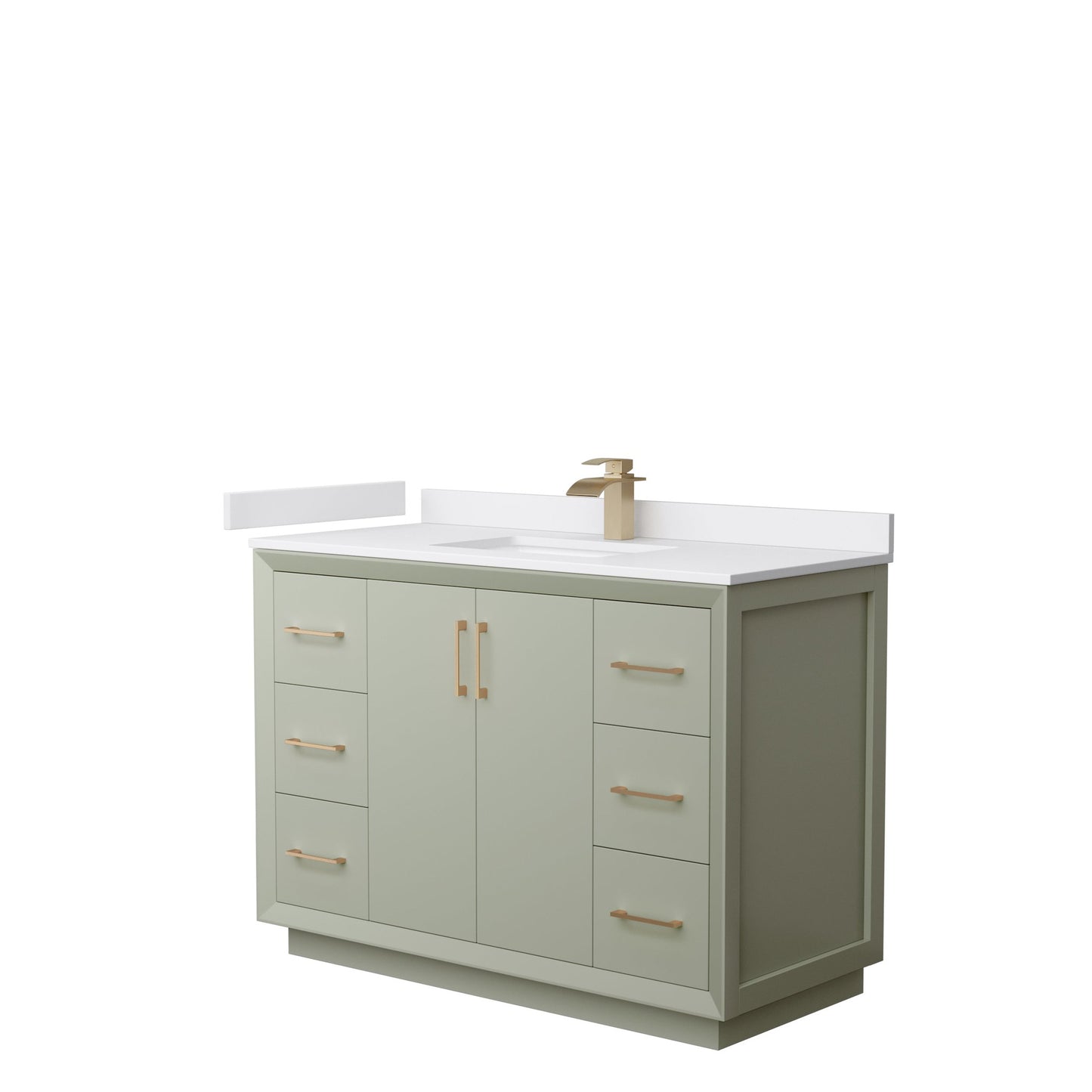 Wyndham Collection Strada 48" Single Bathroom Vanity in Light Green, White Cultured Marble Countertop, Undermount Square Sink, Satin Bronze Trim