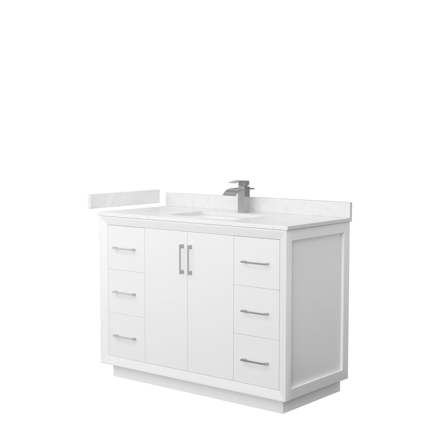 Wyndham Collection Strada 48" Single Bathroom Vanity in White, Carrara Cultured Marble Countertop, Undermount Square Sink, Brushed Nickel Trim