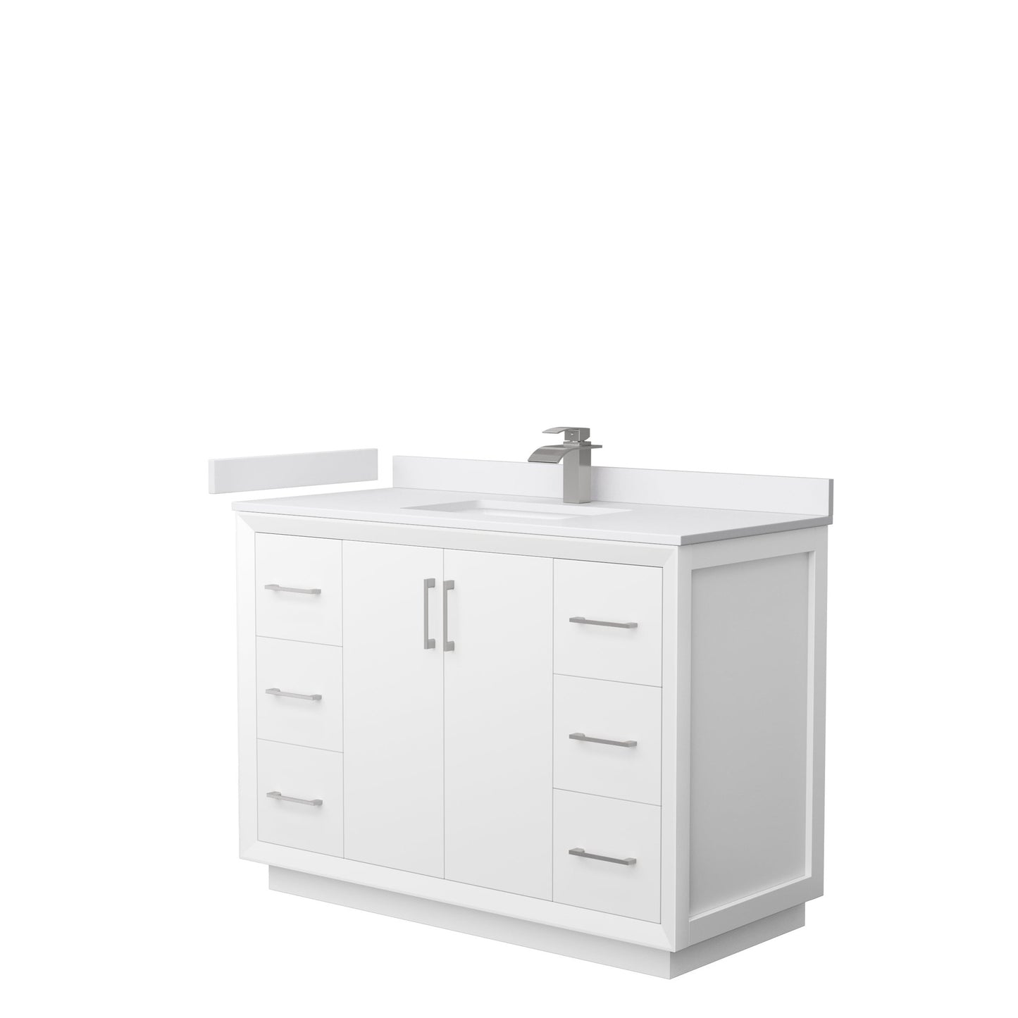Wyndham Collection Strada 48" Single Bathroom Vanity in White, White Cultured Marble Countertop, Undermount Square Sink, Brushed Nickel Trim