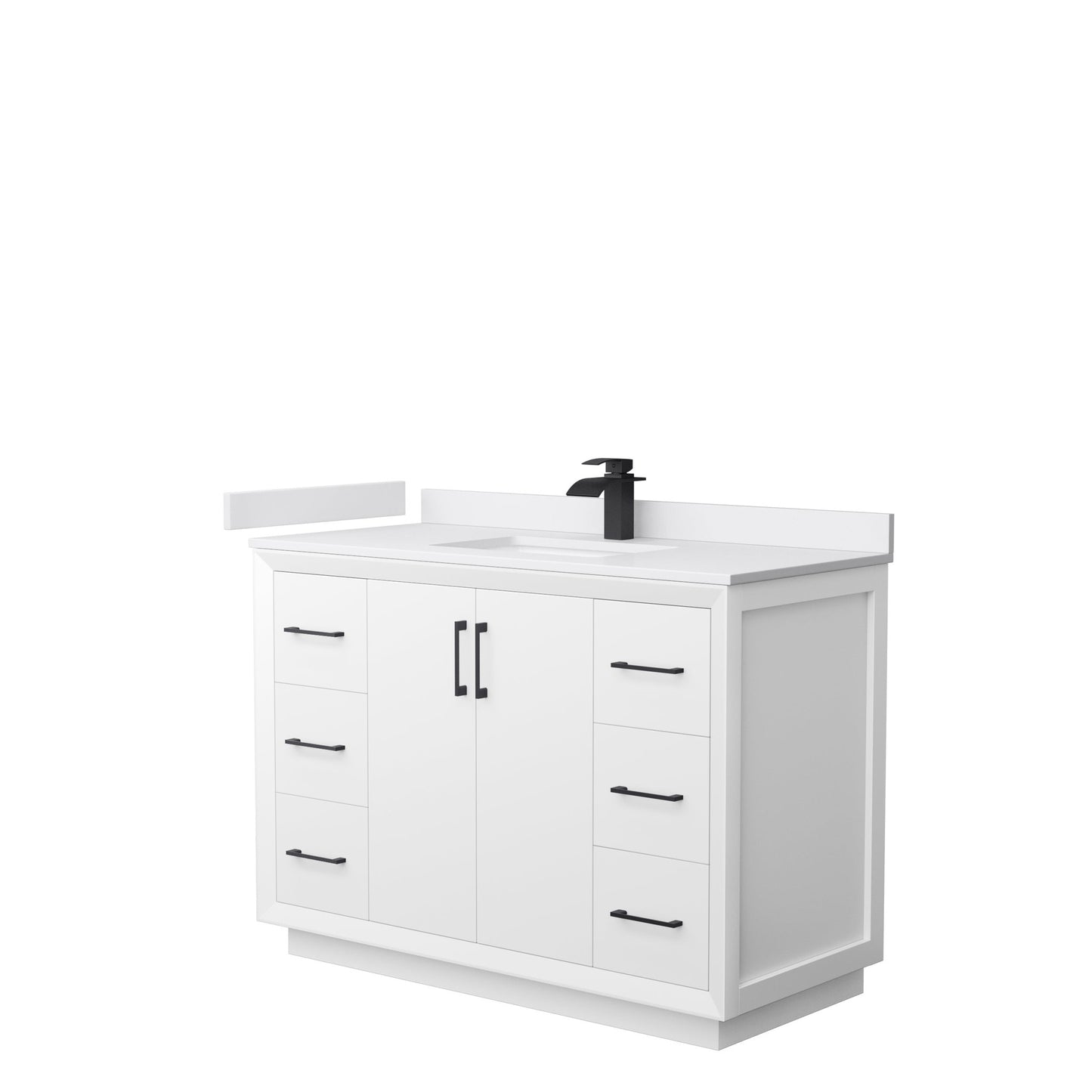 Wyndham Collection Strada 48" Single Bathroom Vanity in White, White Cultured Marble Countertop, Undermount Square Sink, Matte Black Trim