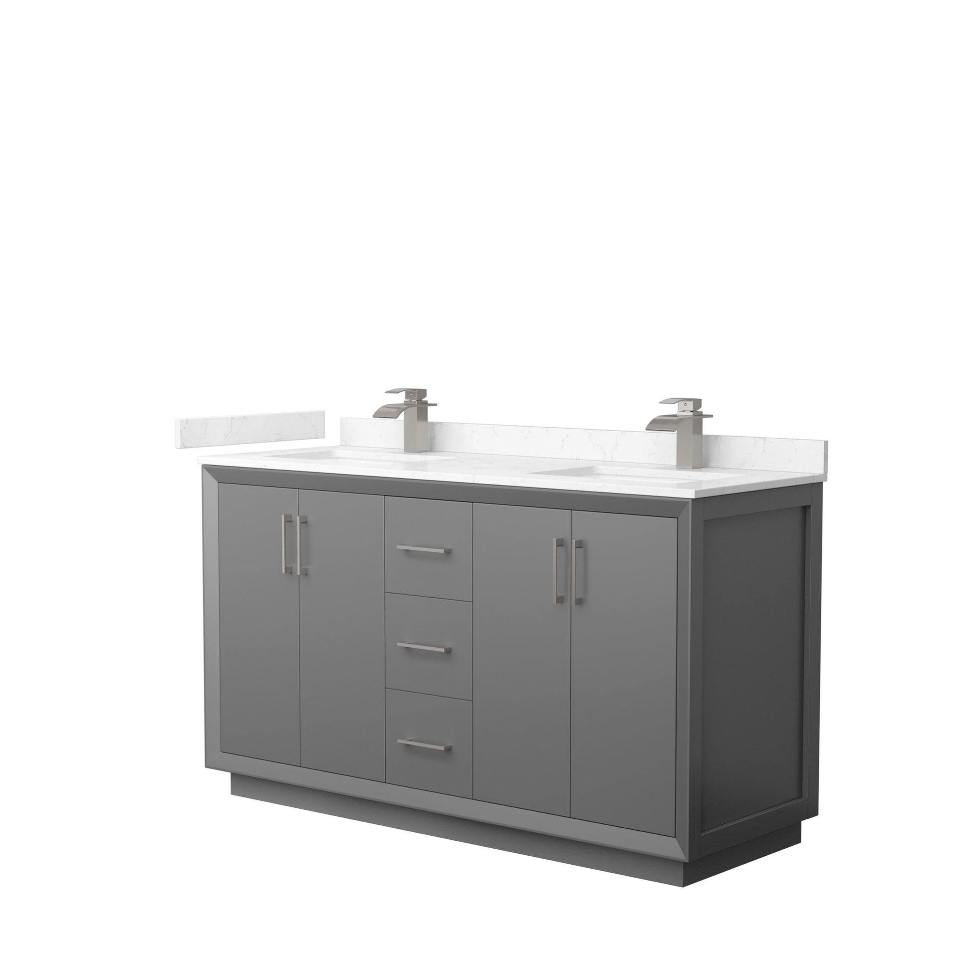 Wyndham Collection Strada 60" Double Bathroom Vanity in Dark Gray, Carrara Cultured Marble Countertop, Undermount Square Sink, Brushed Nickel Trim