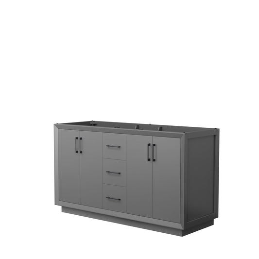 Wyndham Collection Strada 60" Double Bathroom Vanity in Dark Gray, No Countertop, No Sink, Matte Black Trim