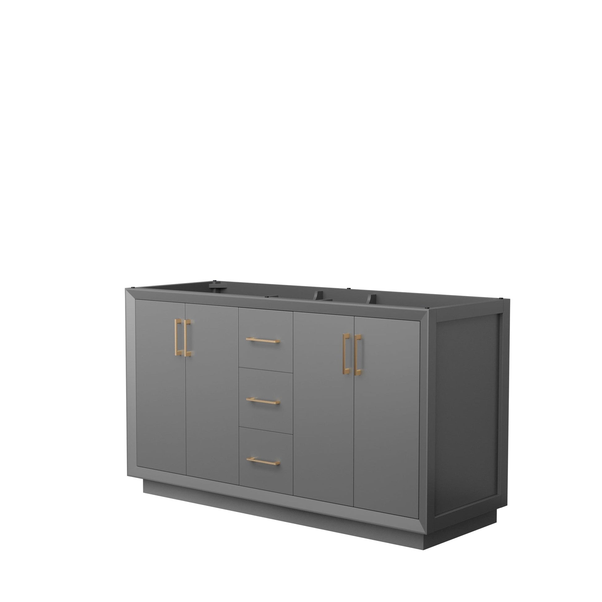 Wyndham Collection Strada 60" Double Bathroom Vanity in Dark Gray, No Countertop, No Sink, Satin Bronze Trim