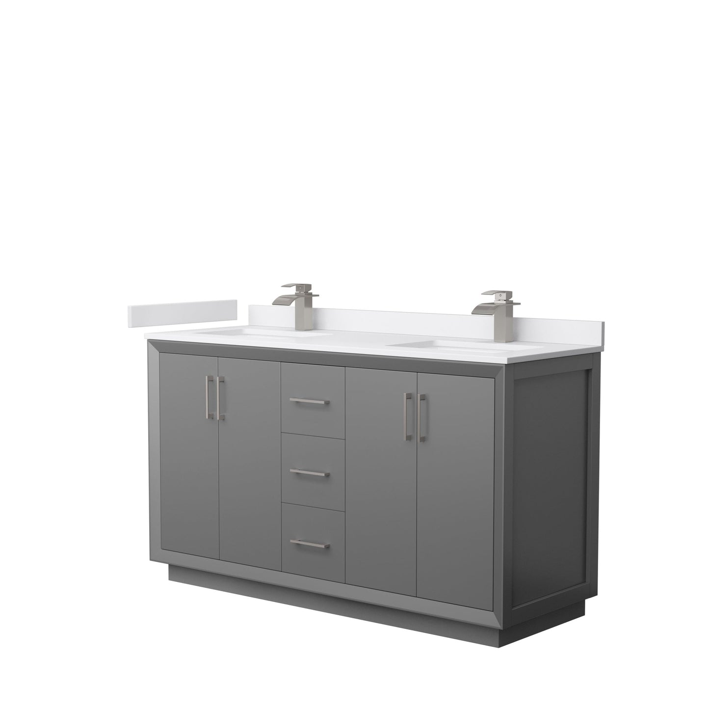 Wyndham Collection Strada 60" Double Bathroom Vanity in Dark Gray, White Cultured Marble Countertop, Undermount Square Sink, Brushed Nickel Trim