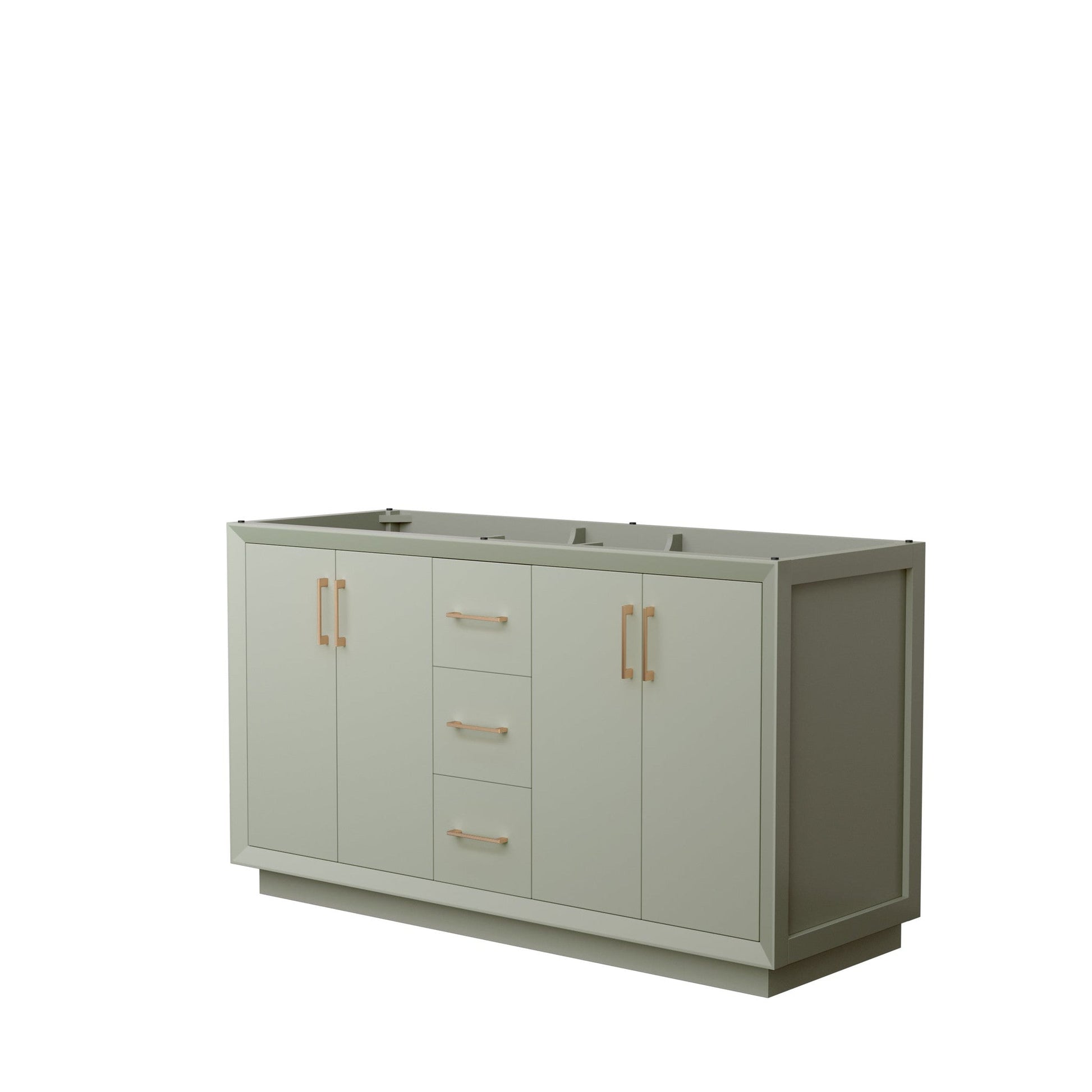 Wyndham Collection Strada 60" Double Bathroom Vanity in Light Green, No Countertop, No Sink, Satin Bronze Trim