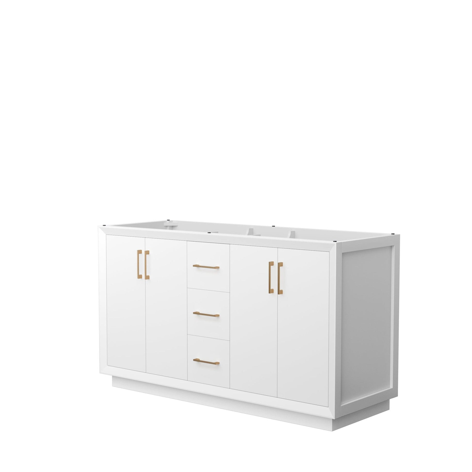 Wyndham Collection Strada 60" Double Bathroom Vanity in White, No Countertop, No Sink, Satin Bronze Trim