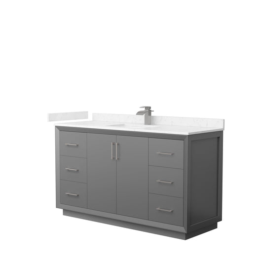 Wyndham Collection Strada 60" Single Bathroom Vanity in Dark Gray, Carrara Cultured Marble Countertop, Undermount Square Sink, Brushed Nickel Trim