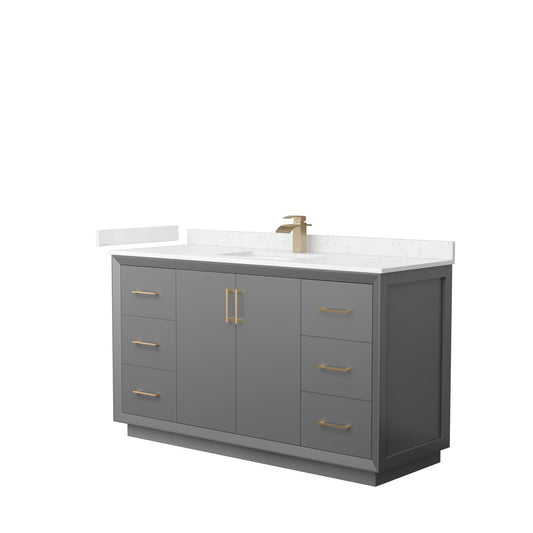 Wyndham Collection Strada 60" Single Bathroom Vanity in Dark Gray, Carrara Cultured Marble Countertop, Undermount Square Sink, Satin Bronze Trim