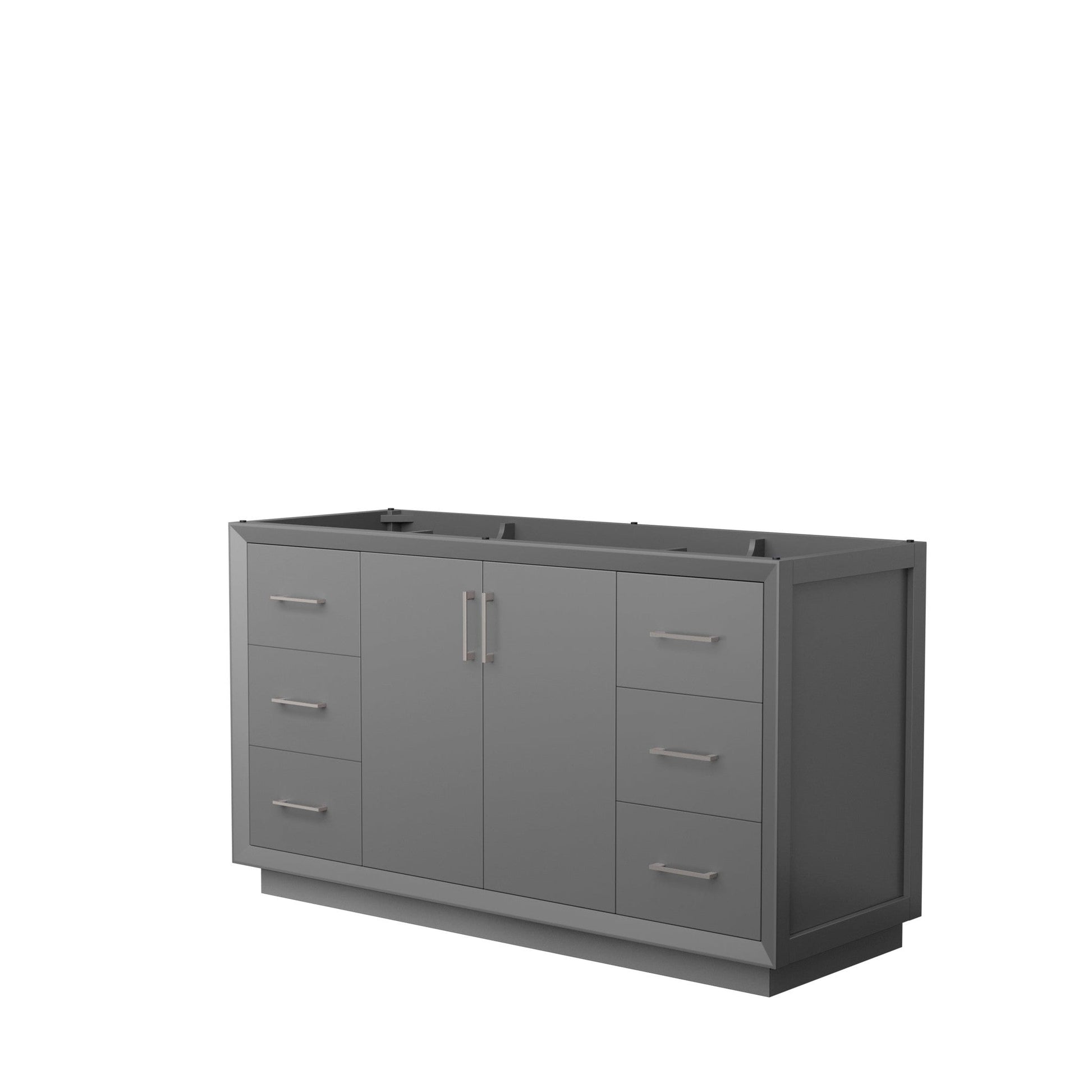 Wyndham Collection Strada 60" Single Bathroom Vanity in Dark Gray, No Countertop, No Sink, Brushed Nickel Trim