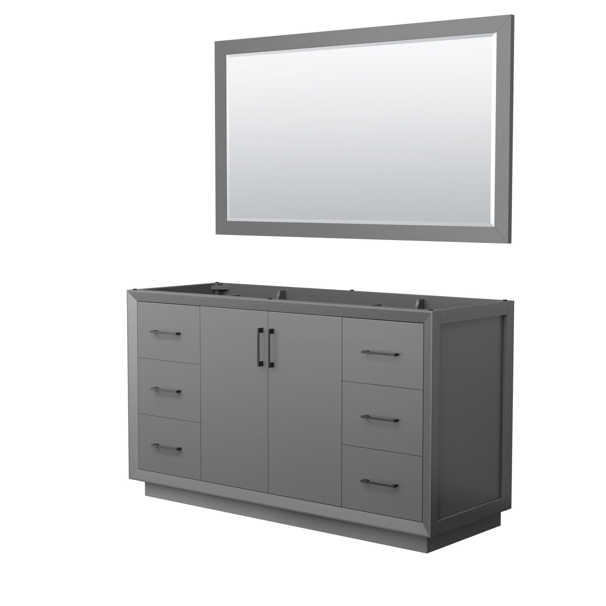 Wyndham Collection Strada 60" Single Bathroom Vanity in Dark Gray, No Countertop, No Sink, Matte Black Trim, 58" Mirror