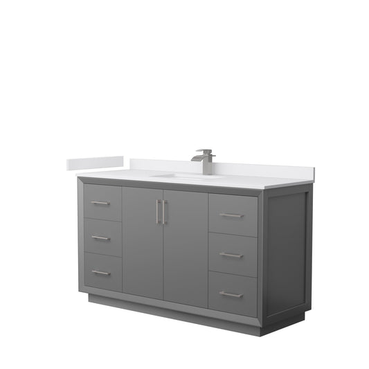 Wyndham Collection Strada 60" Single Bathroom Vanity in Dark Gray, White Cultured Marble Countertop, Undermount Square Sink, Brushed Nickel Trim