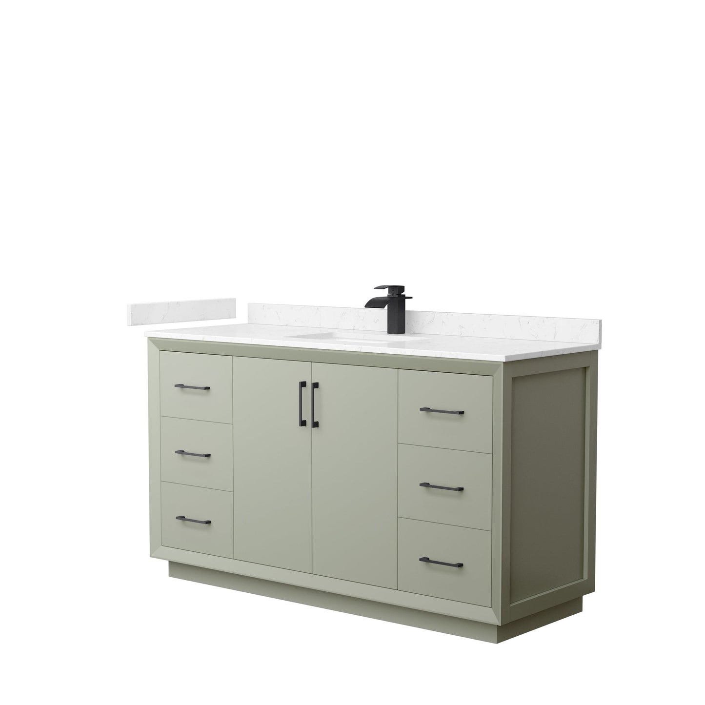 Wyndham Collection Strada 60" Single Bathroom Vanity in Light Green, Carrara Cultured Marble Countertop, Undermount Square Sink, Matte Black Trim