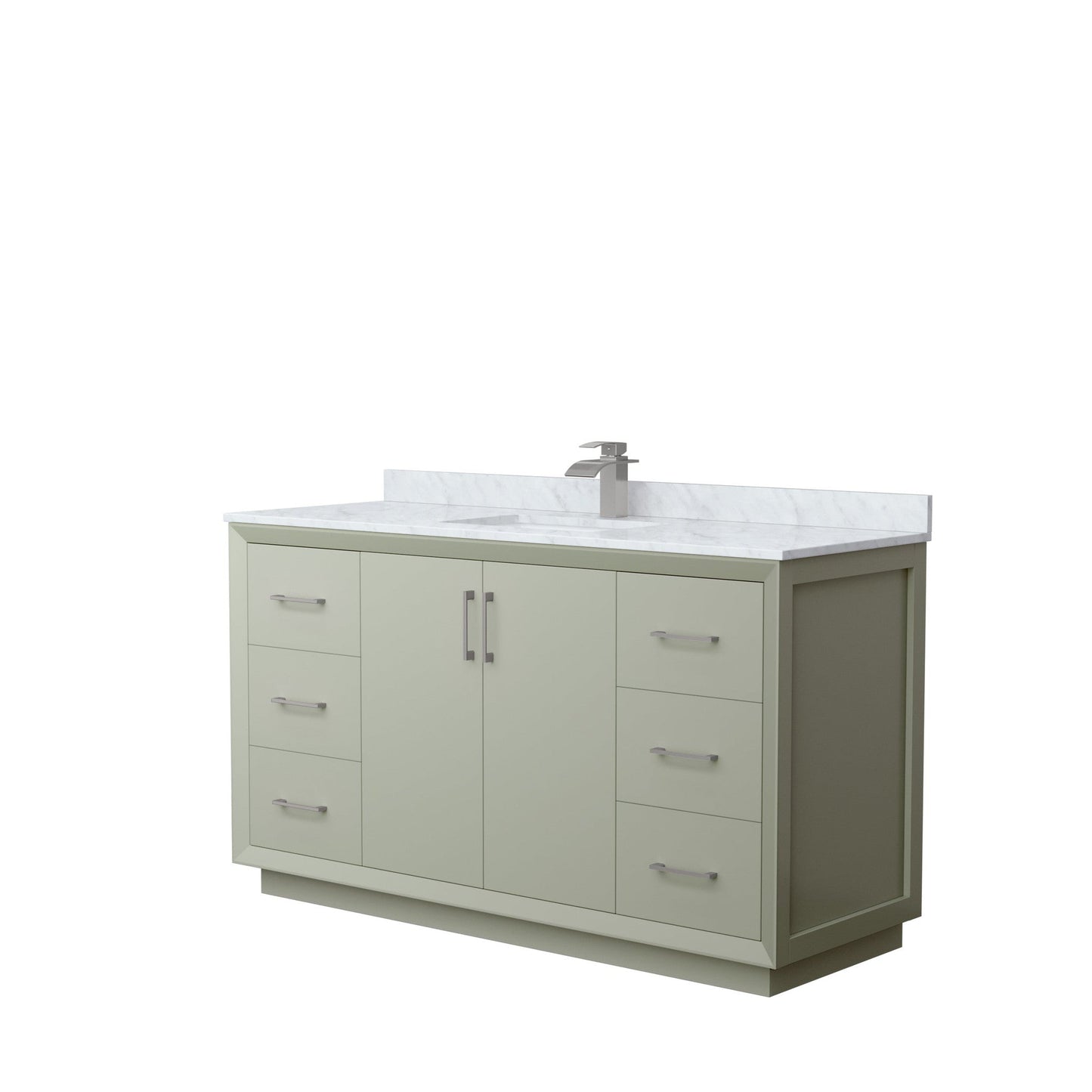 Wyndham Collection Strada 60" Single Bathroom Vanity in Light Green, White Carrara Marble Countertop, Undermount Square Sink, Brushed Nickel Trim