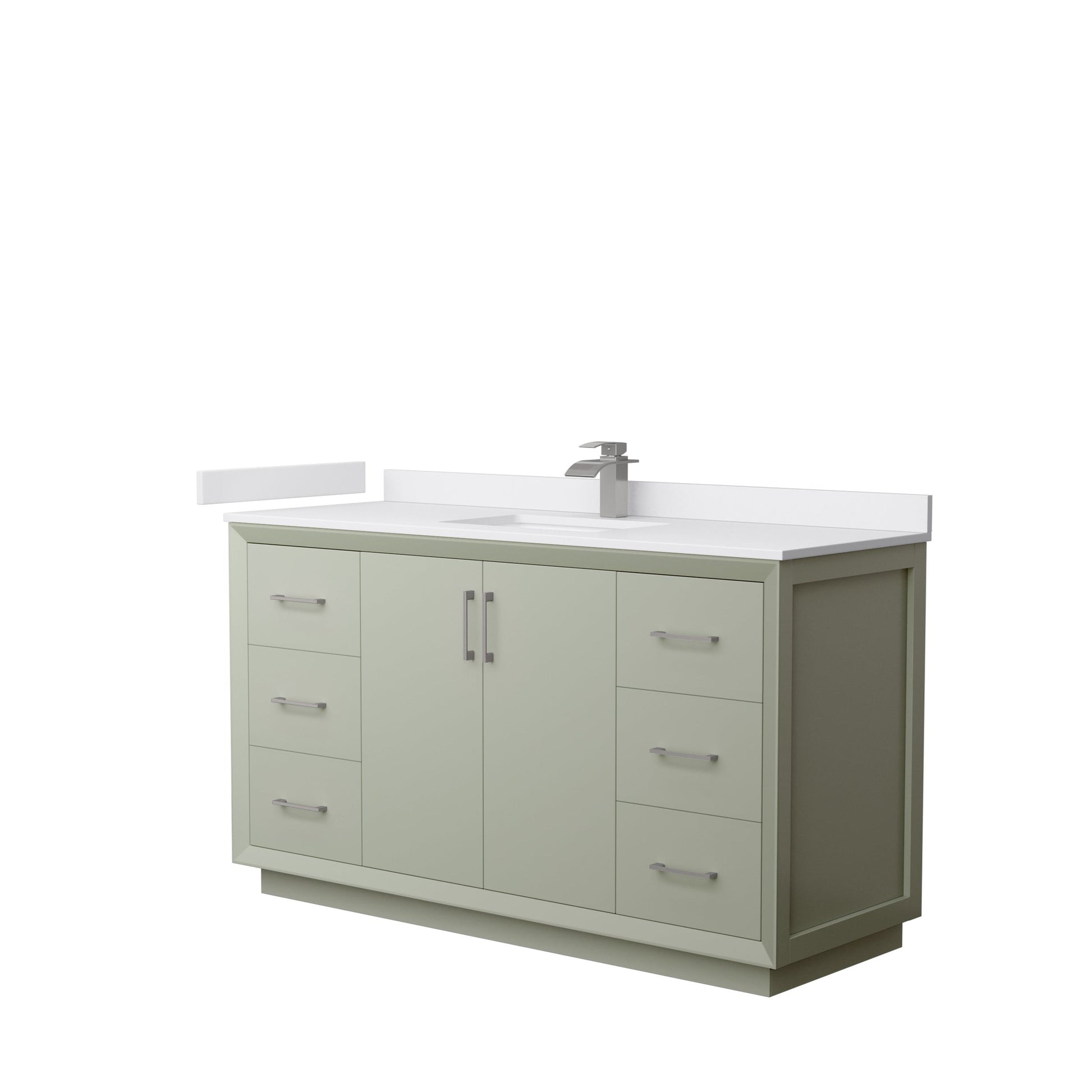 Wyndham Collection Strada 60" Single Bathroom Vanity in Light Green, White Cultured Marble Countertop, Undermount Square Sink, Brushed Nickel Trim