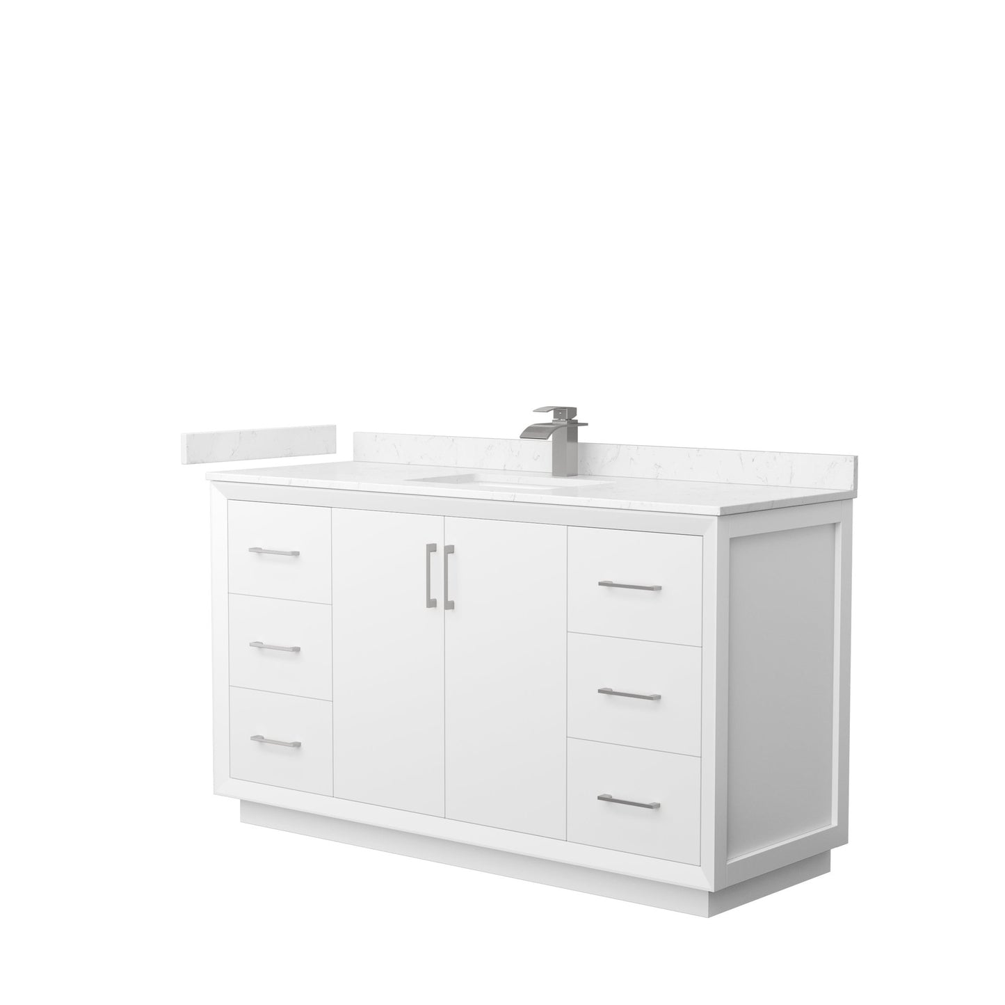 Wyndham Collection Strada 60" Single Bathroom Vanity in White, Carrara Cultured Marble Countertop, Undermount Square Sink, Brushed Nickel Trim
