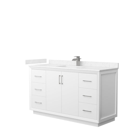 Wyndham Collection Strada 60" Single Bathroom Vanity in White, Carrara Cultured Marble Countertop, Undermount Square Sink, Brushed Nickel Trim