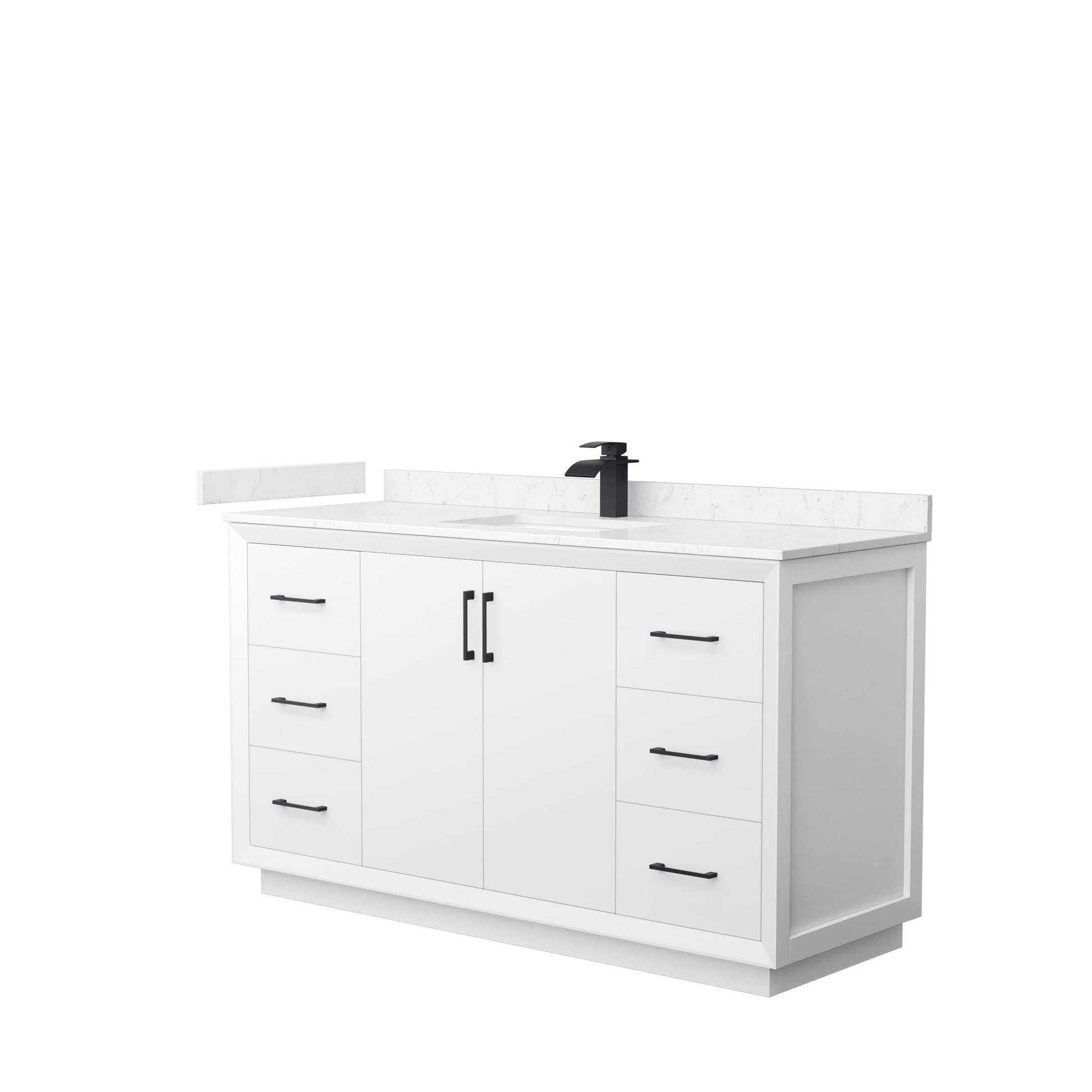 Wyndham Collection Strada 60" Single Bathroom Vanity in White, Carrara Cultured Marble Countertop, Undermount Square Sink, Matte Black Trim