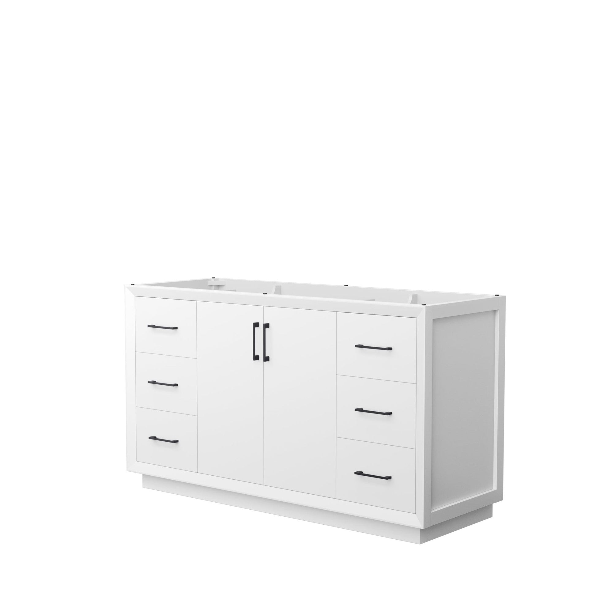 Wyndham Collection Strada 60" Single Bathroom Vanity in White, No Countertop, No Sink, Matte Black Trim